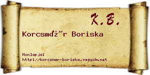 Korcsmár Boriska névjegykártya